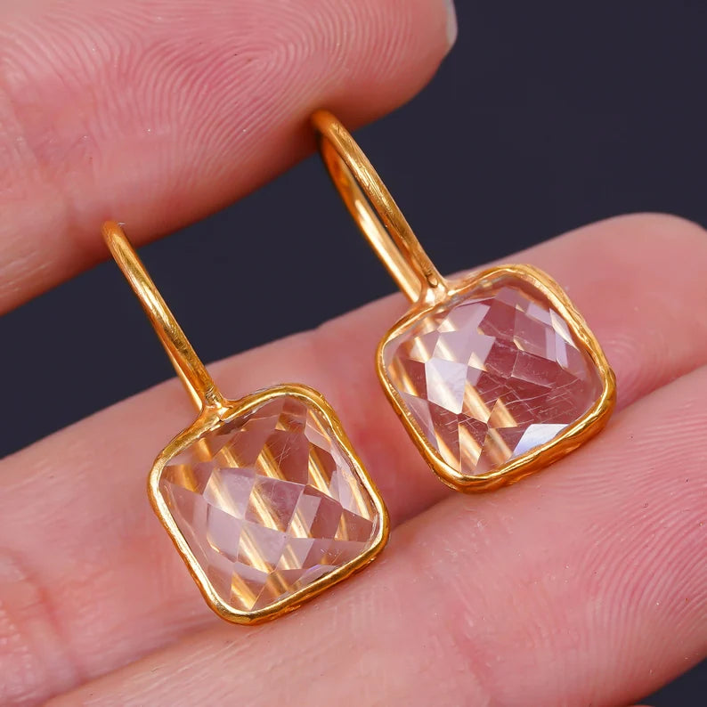 Crystal Quartz Gemstone Handcrafted Drop Earrings