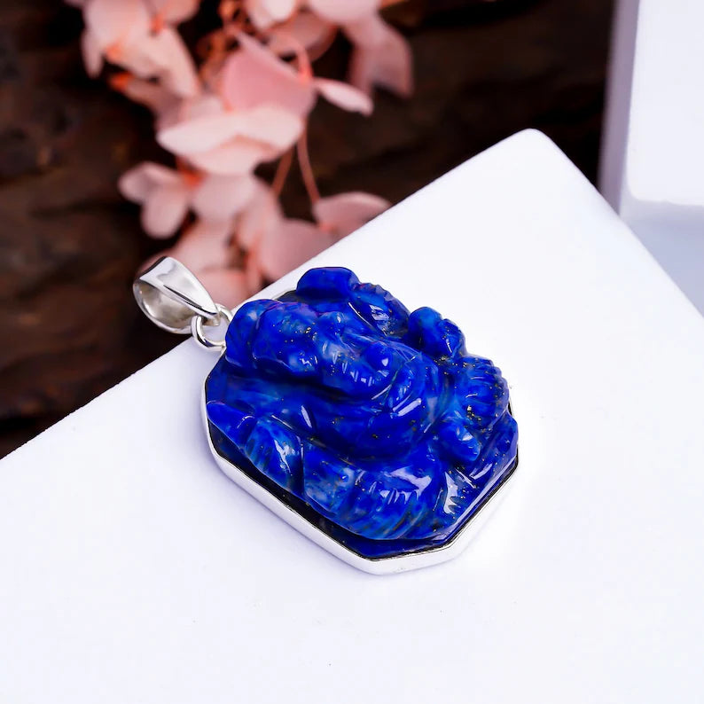 Lord Ganesha Lapis Lazuli 925 Sterling Silver Pendant