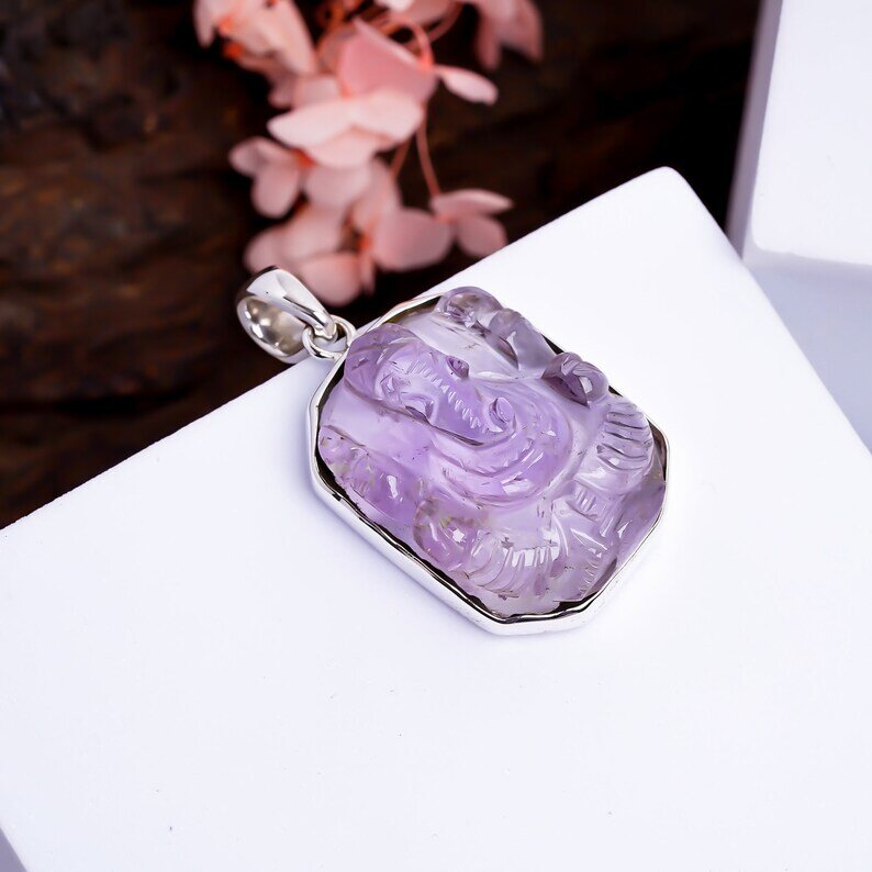 Lord Ganesha 925 Sterling Silver Amethyst Pendant