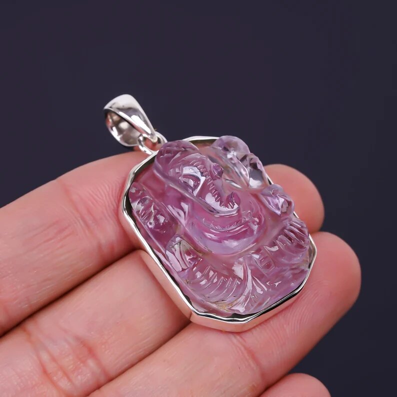 Lord Ganesha 925 Sterling Silver Amethyst Pendant