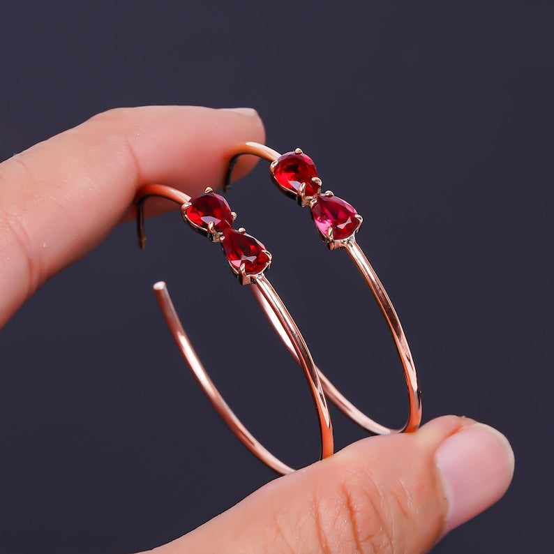 Garnet Gemstone Round Hoop Handcrafted Earrings