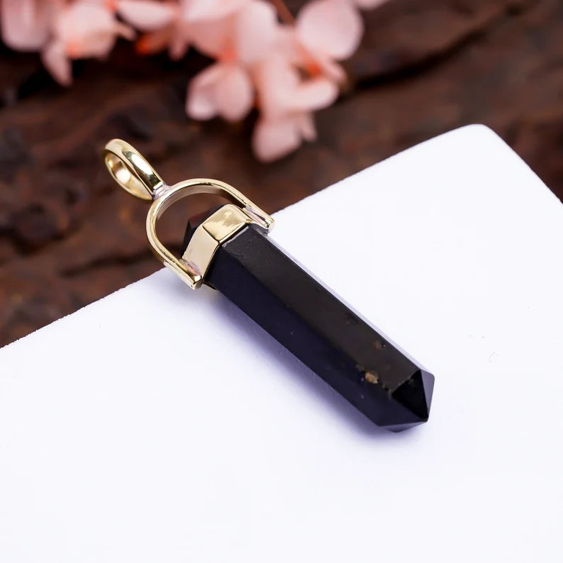 925 Sterling Silver Pencil Black Onyx Gemstone Pendant