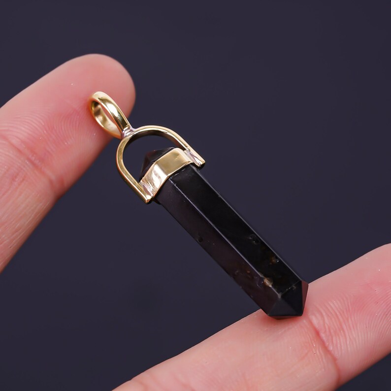 925 Sterling Silver Pencil Black Onyx Gemstone Pendant