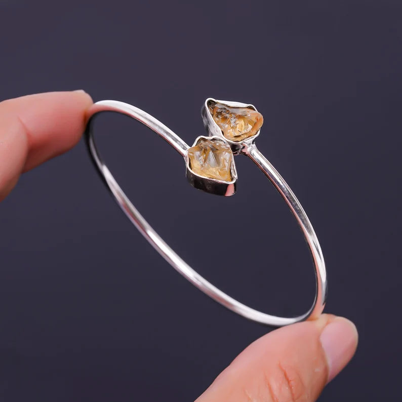 Citrine 925 Sterling Silver Adjustable Bangle