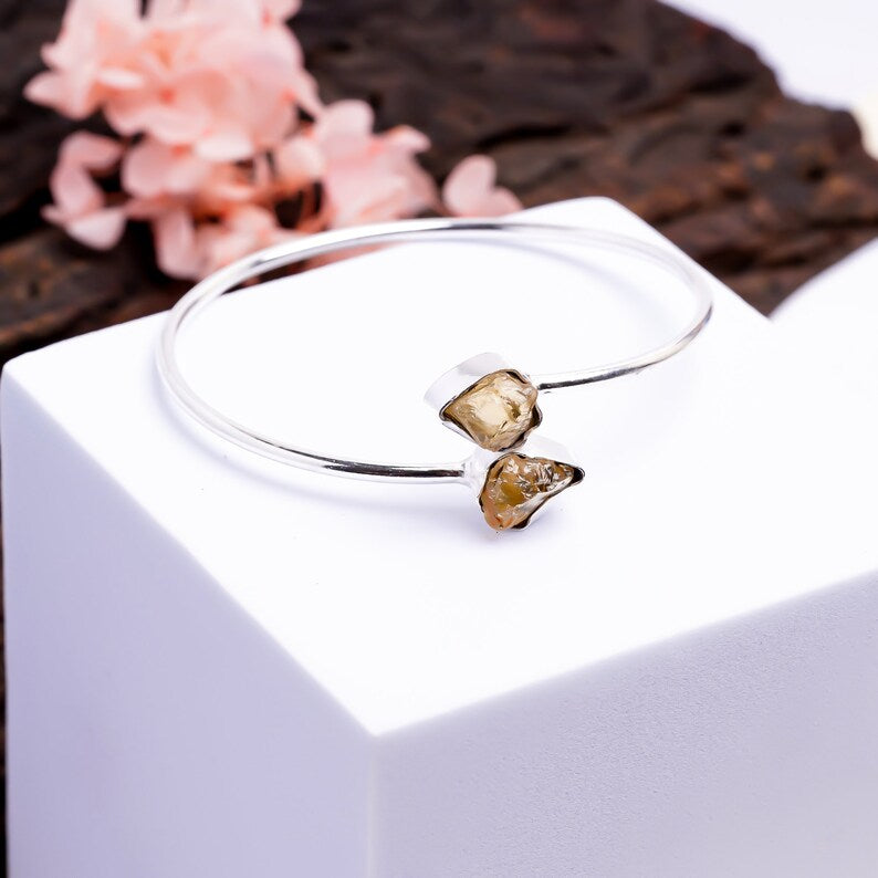 Citrine 925 Sterling Silver Adjustable Bangle