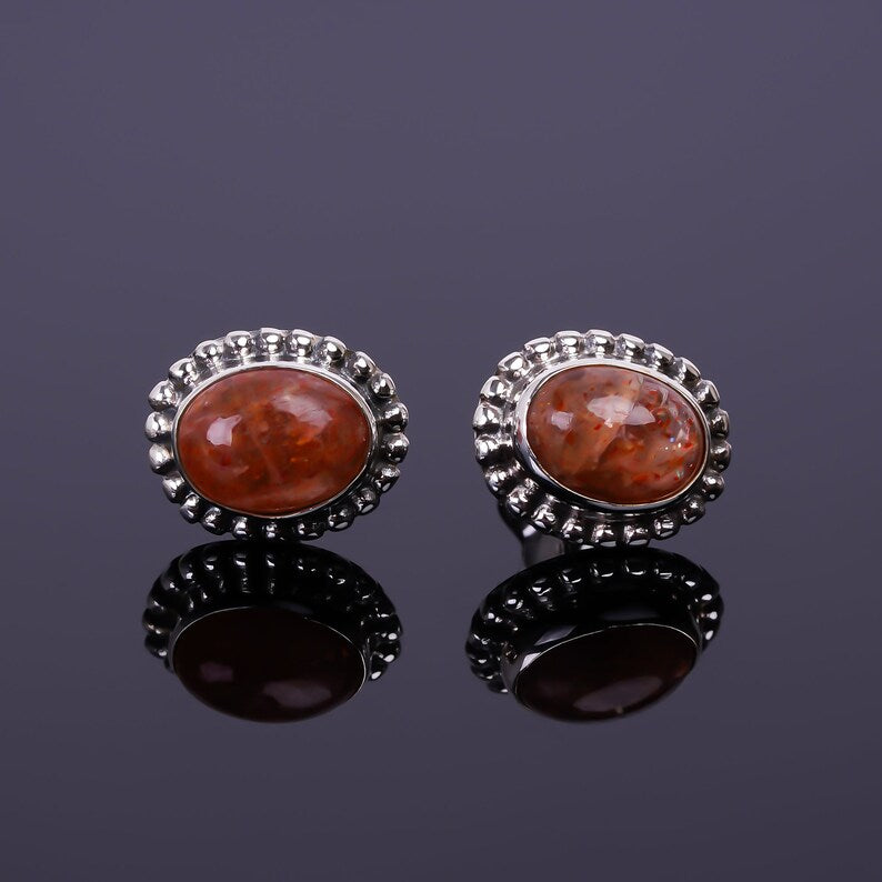 Sunstone Gemstone Stud Handcrafted Minimalist Earrings