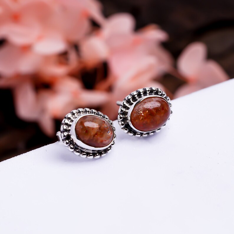 Sunstone Gemstone Stud Handcrafted Minimalist Earrings