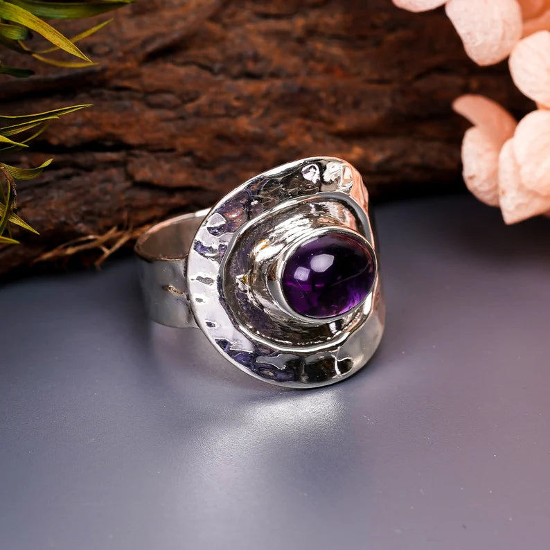 Amethyst Gemstone Statement February Birthstone Ring