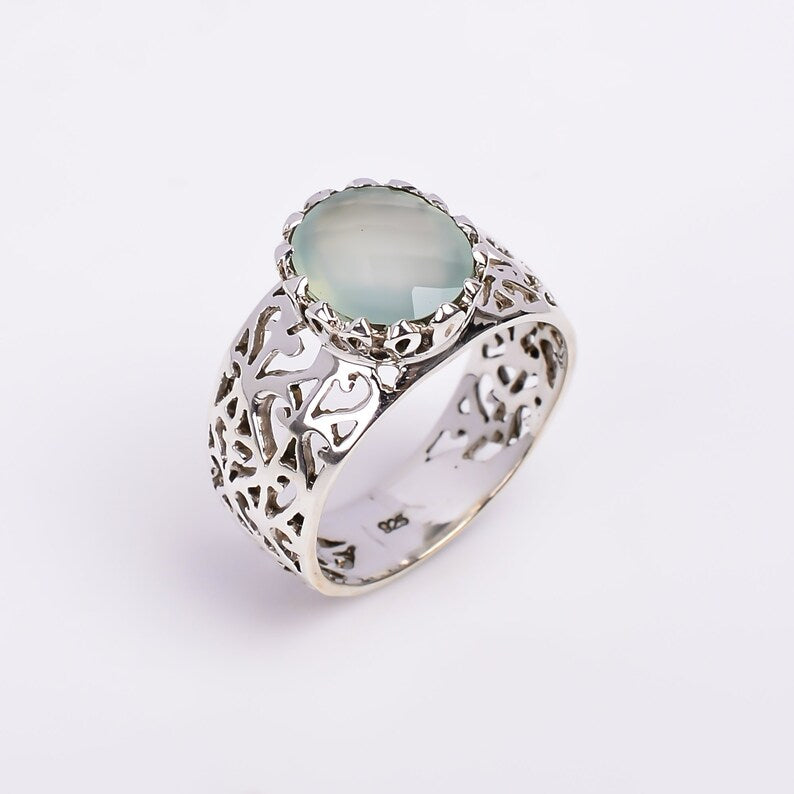 Aqua Chalcedony Minimalist Handmade Statement Ring