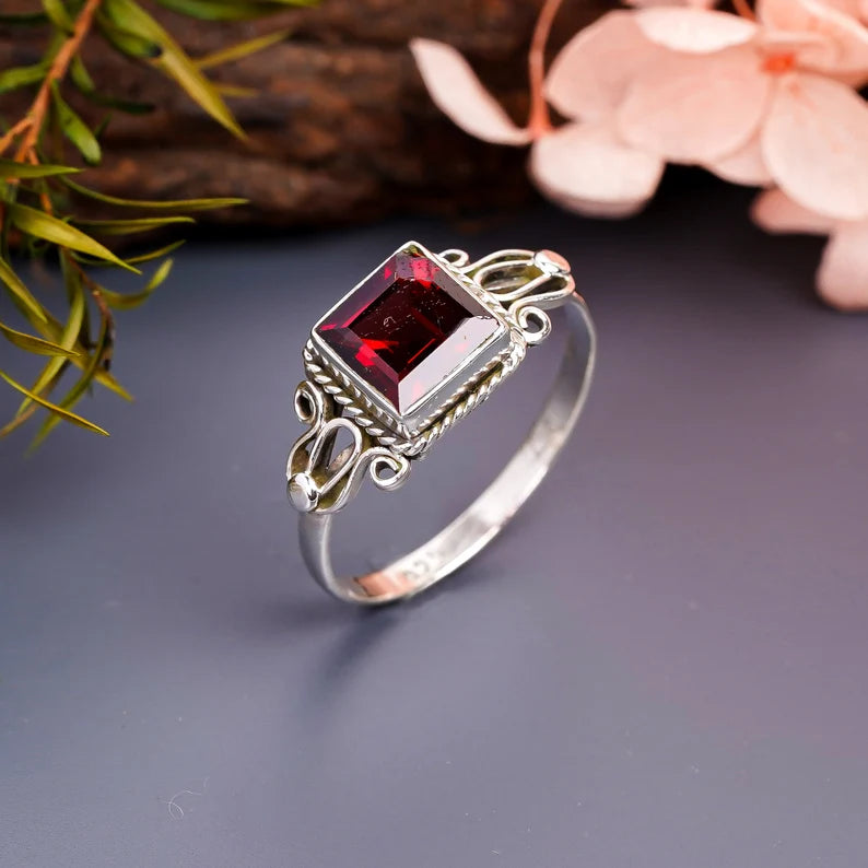 Garnet Gemstone Engagement Handcrafted Ring