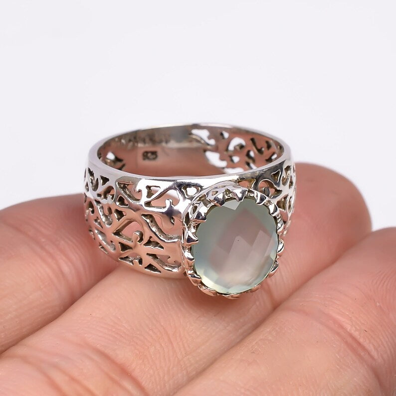 Aqua Chalcedony Minimalist Handmade Statement Ring