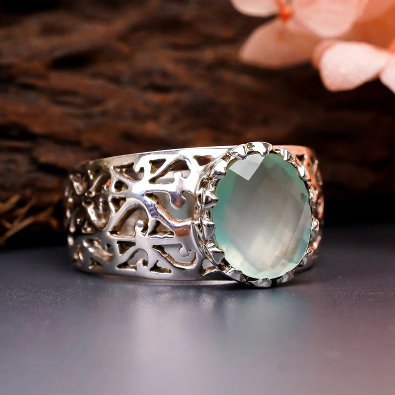 Aqua Chalcedony Minimalist Handmade Statement Ring