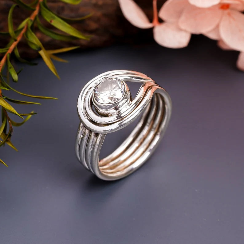 Cubic Zirconia Engagement Handcrafted Gemstone Ring