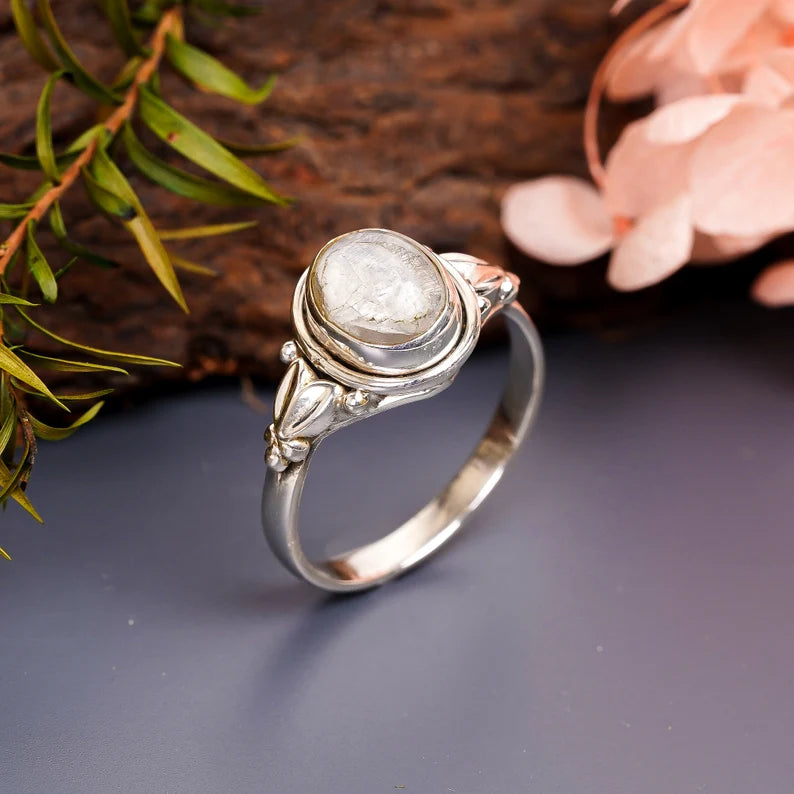 Rainbow Moonstone Gemstone Engagement Handmade Birthstone Ring