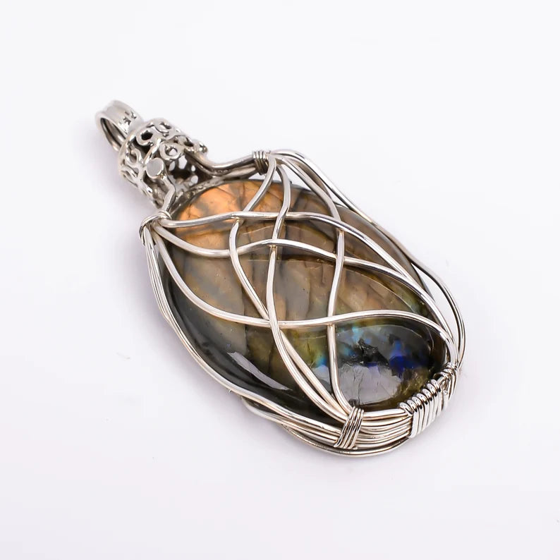 Labradorite 925 Sterling Silver Wire Wrapped Pendant