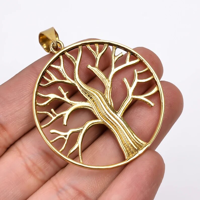 Tree Of Life Gold Polished Round Pendant