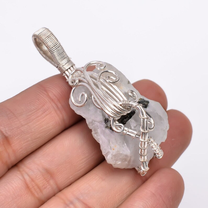 Wire Wrapped Rainbow Moonstone Healing Pendant