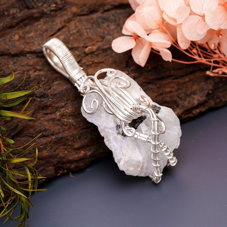 Wire Wrapped Rainbow Moonstone Healing Pendant