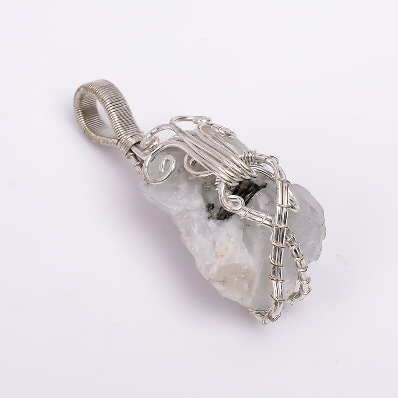 Wire Wrapped Rainbow Moonstone Healing Pendant