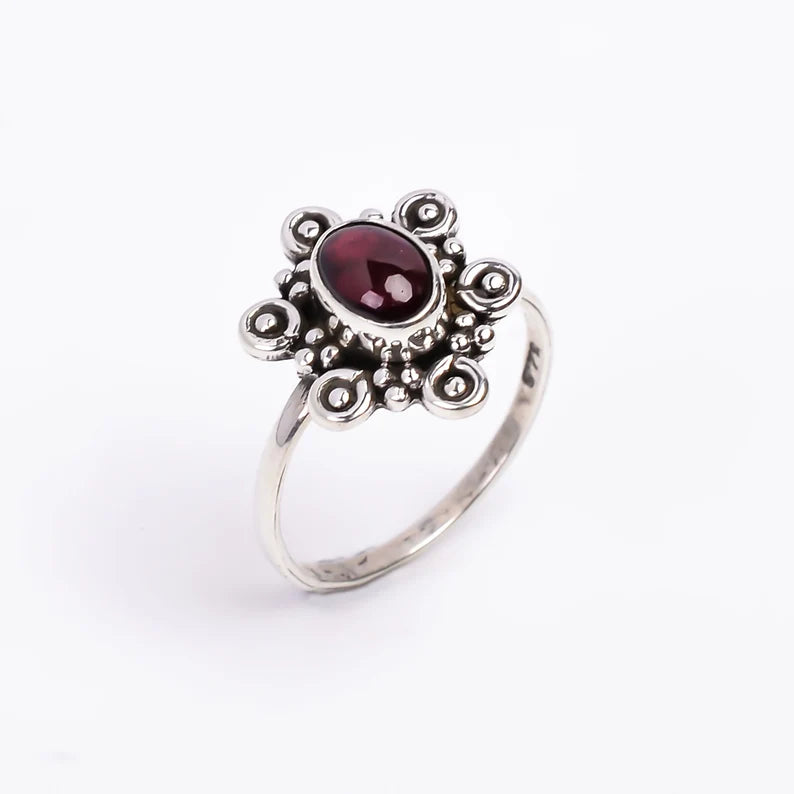Garnet Gemstone Engagement Promise Handcrafted Birthstone Ring