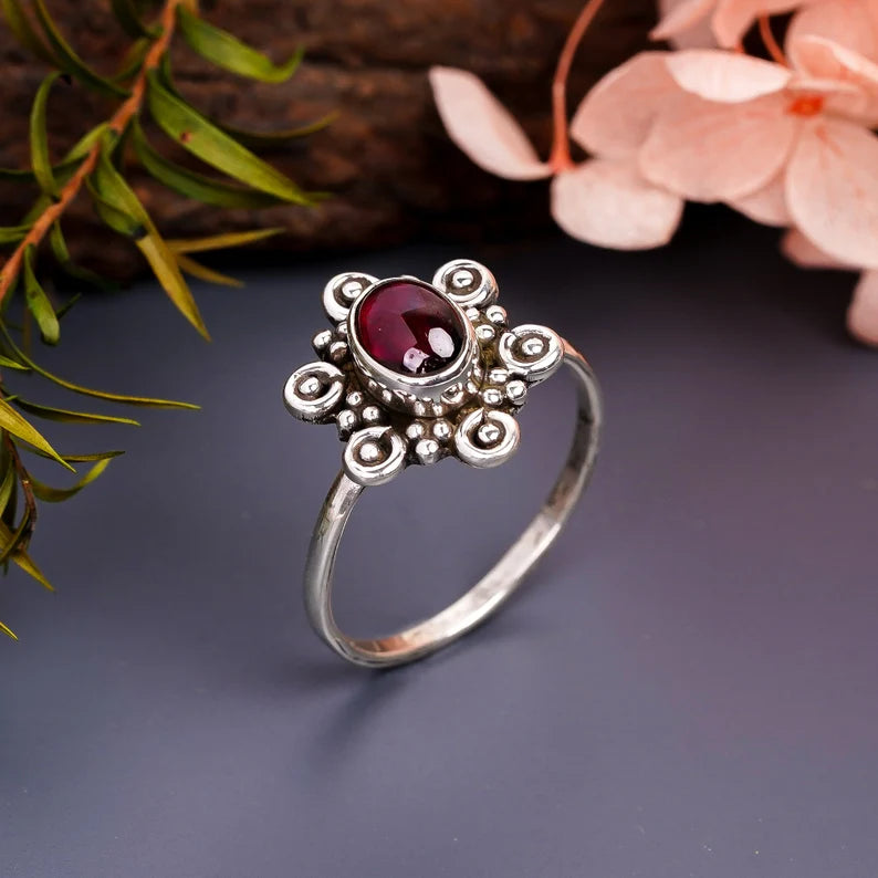 Garnet Gemstone Engagement Promise Handcrafted Birthstone Ring
