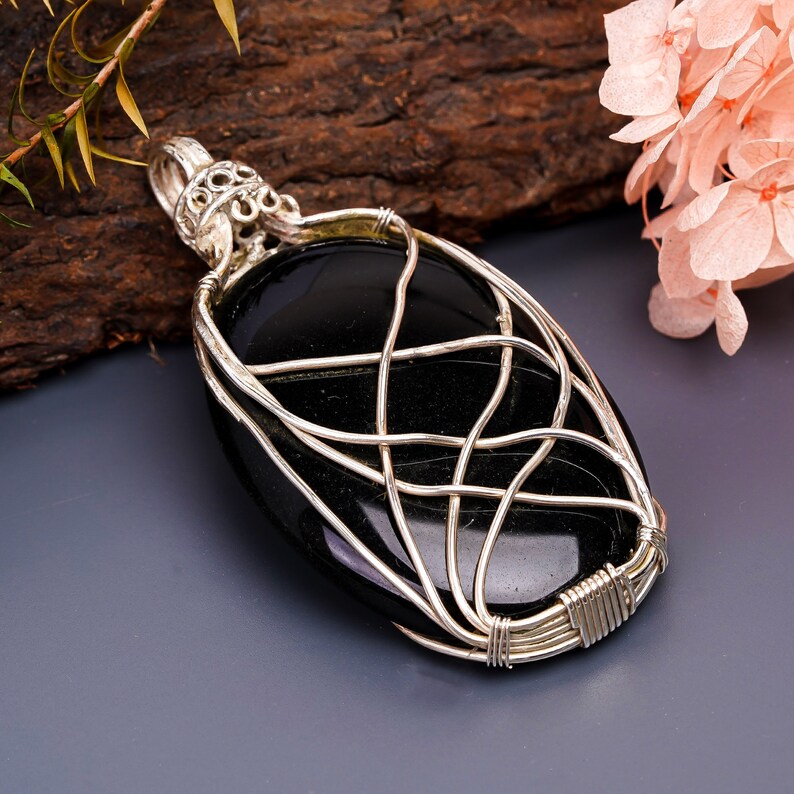 Black Onyx 925 Sterling Silver Wire Wrapped Pendant
