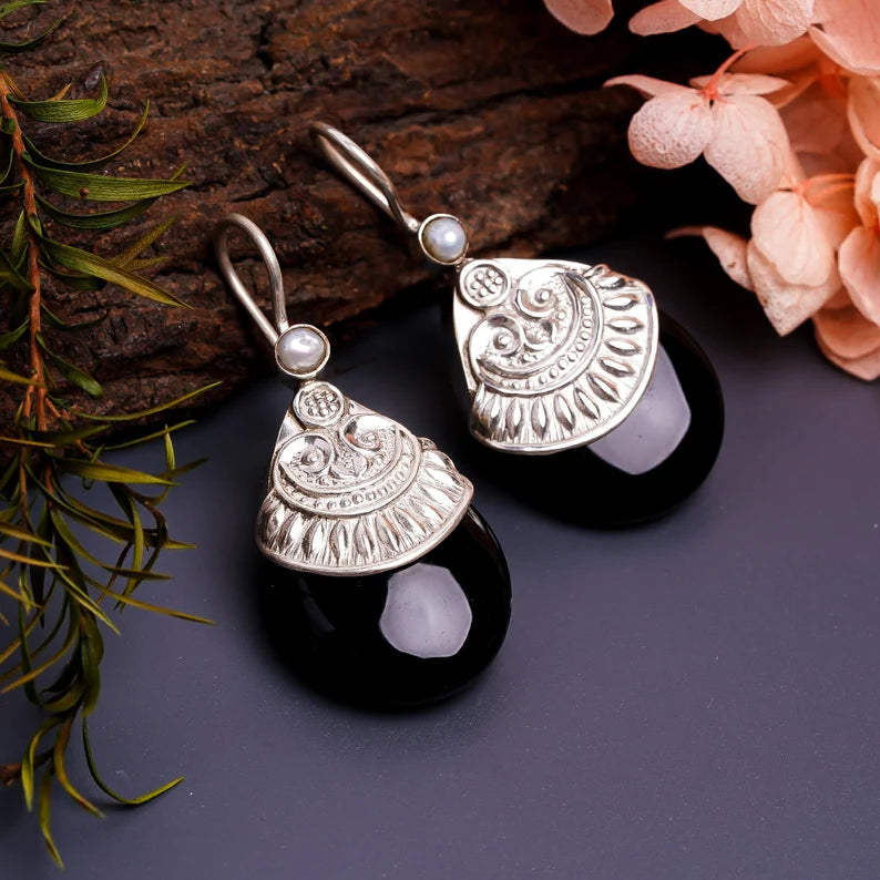 Black Onyx Gemstone Handcrafted Drop Earrings
