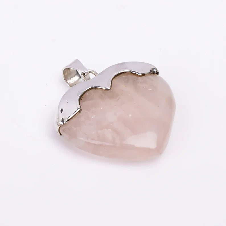 Rose Quartz 925 Sterling Silver Heart Shaped Pendant