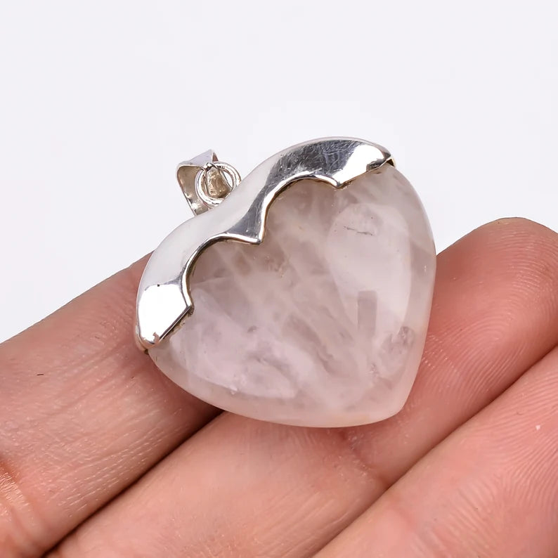 Rose Quartz 925 Sterling Silver Heart Shaped Pendant
