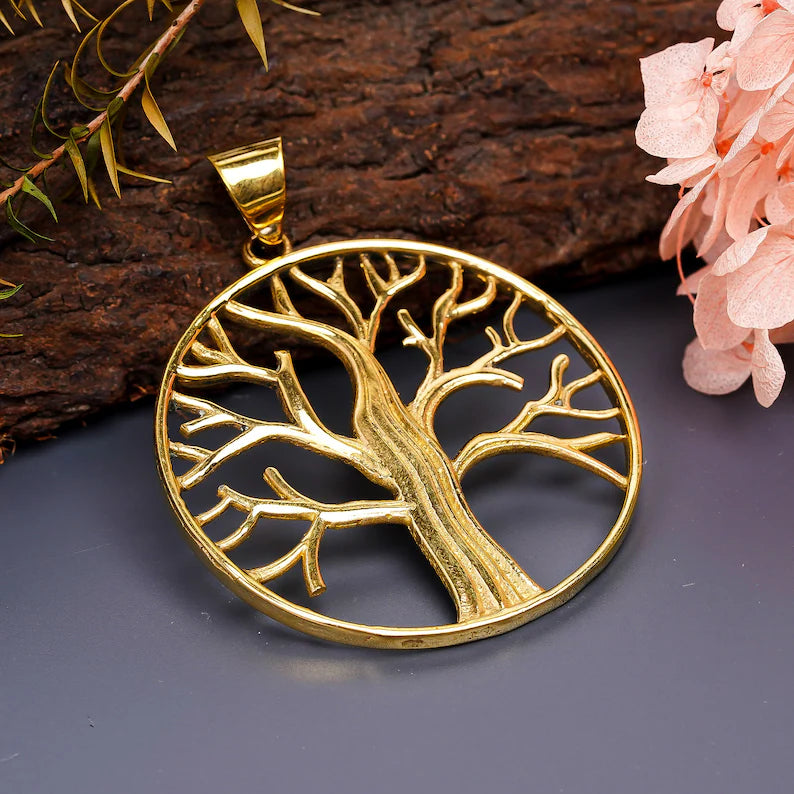 Tree Of Life Gold Polished Round Pendant