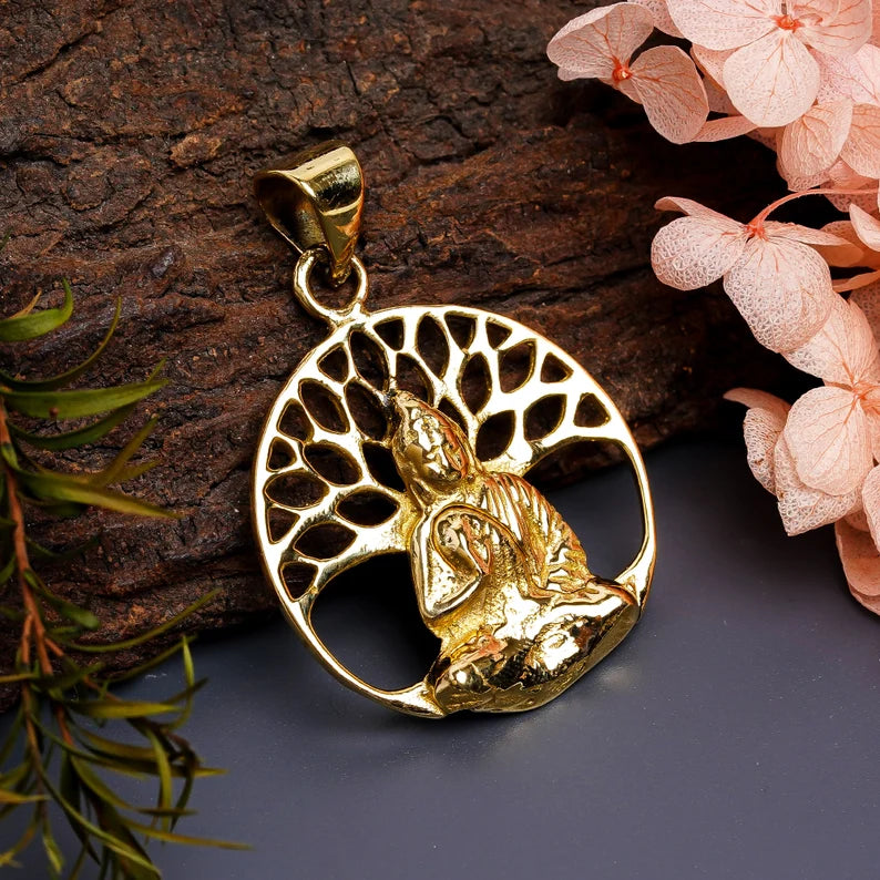Buddha Statue Meditation Gold Polished Pendant