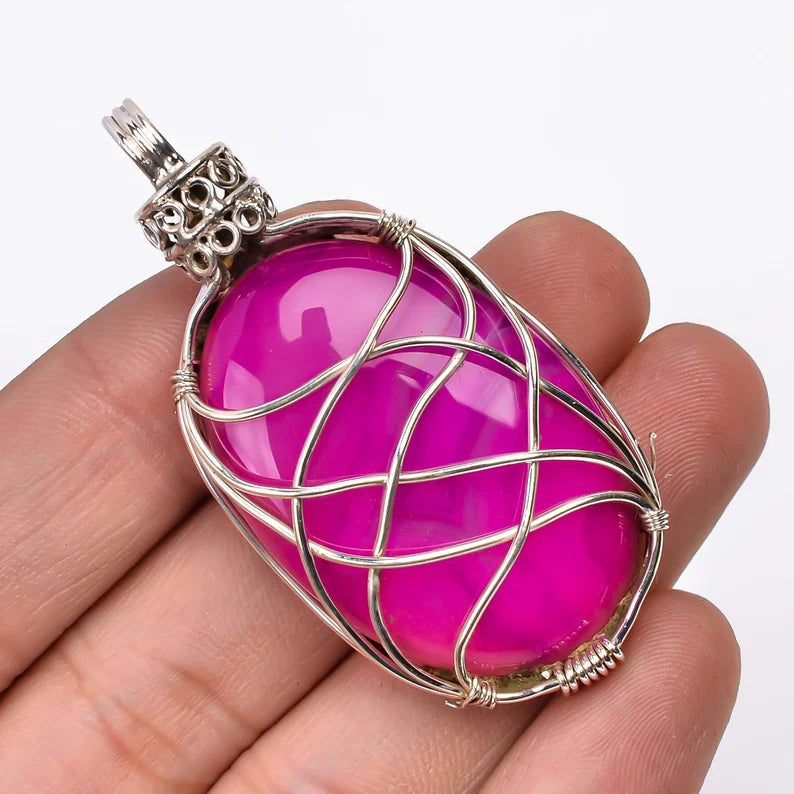 Pink Onyx Gemstone 925 Sterling Silver Pendant