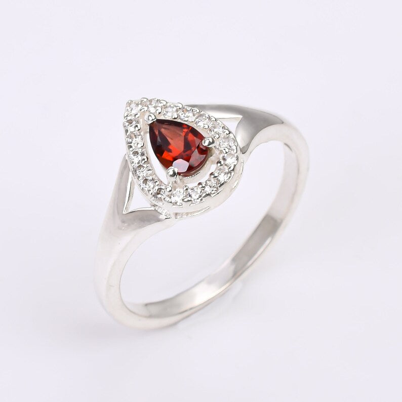 Elegant Garnet Gemstone Engagement Handcrafted Ring