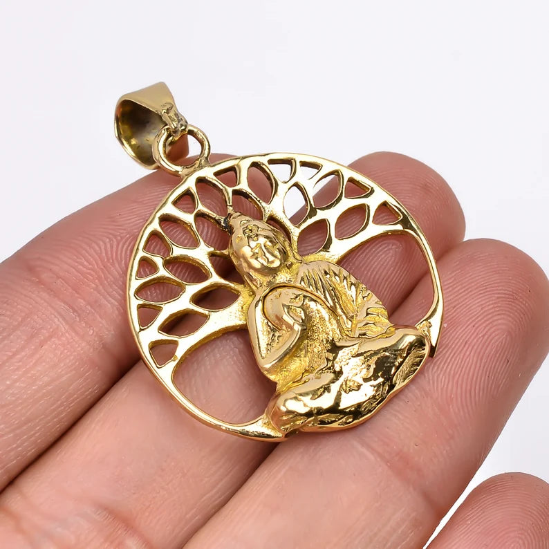 Buddha Statue Meditation Gold Polished Pendant