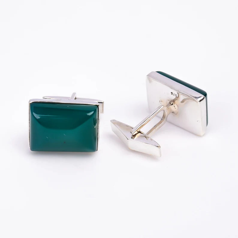 925 Sterling Silver Green Onyx Cufflinks