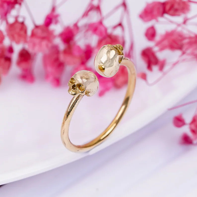 Dual Skull Faced Handcrafted Adjustable Ring