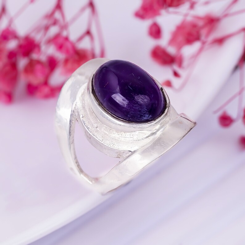 Amethyst Gemstone Statement Handcrafted Minimalist Ring