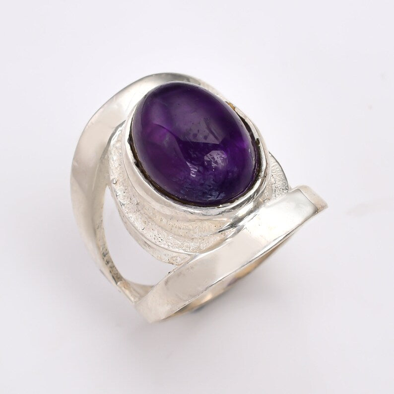 Amethyst Gemstone Statement Handcrafted Minimalist Ring