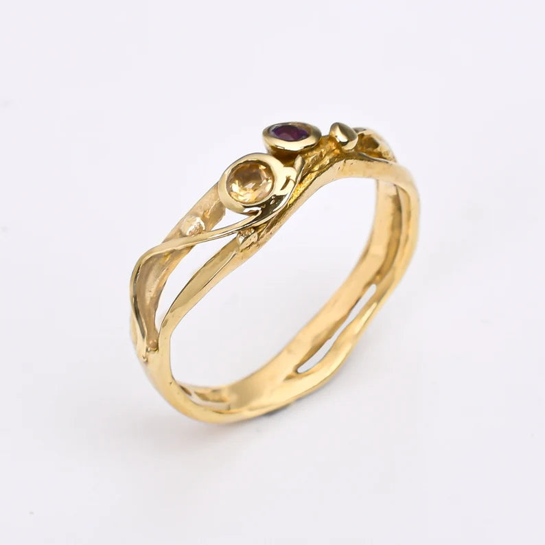 Citrine And Amethyst Gemstone Handcrafted Statement Ring