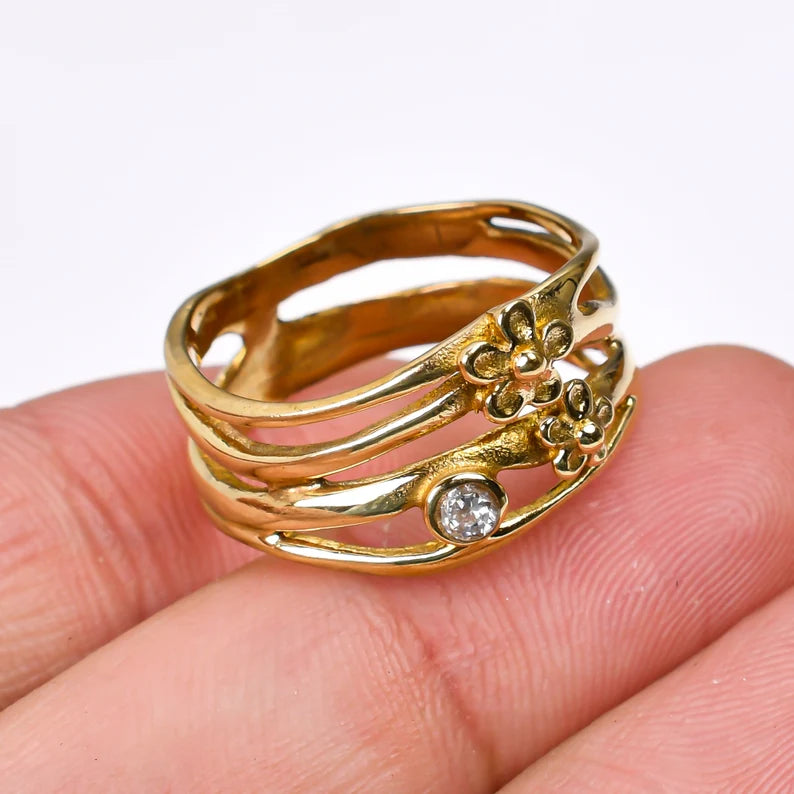 Cubic Zirconia Gemstone Handcrafted Statement Ring