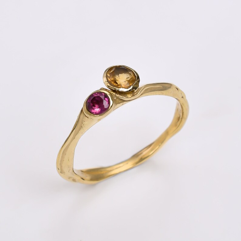 Citrine And Amethyst Gemstone Handcrafted Statement Ring