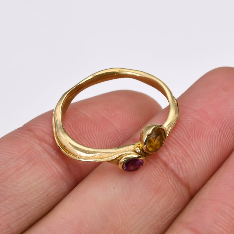 Citrine And Amethyst Gemstone Handcrafted Statement Ring