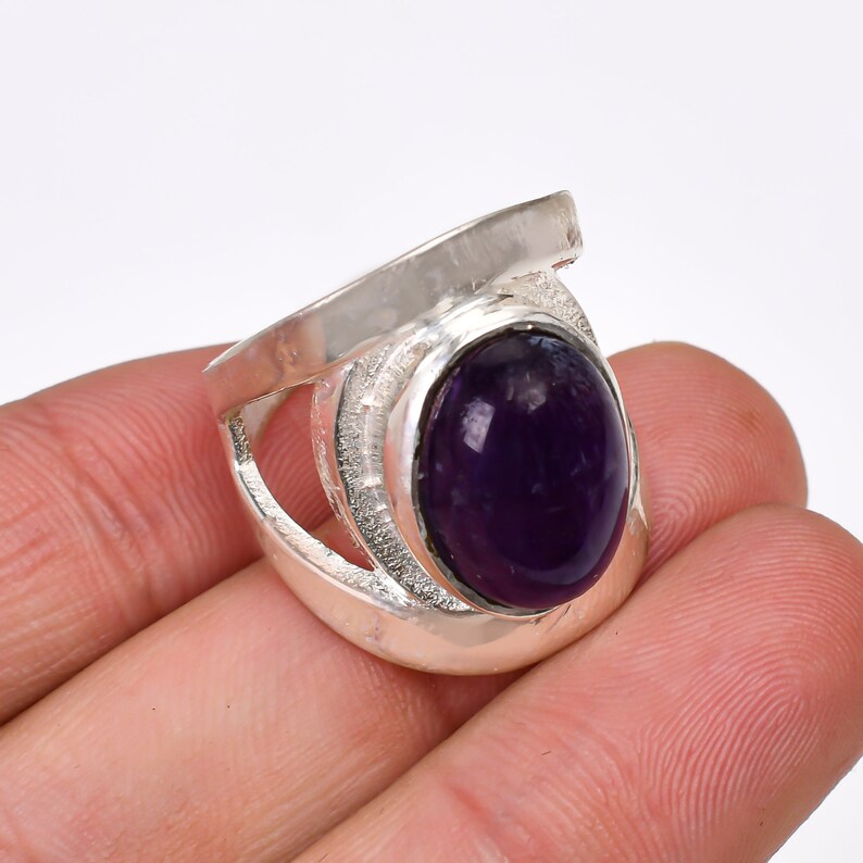 Amethyst Gemstone Statement Handcrafted Minimalist Ring