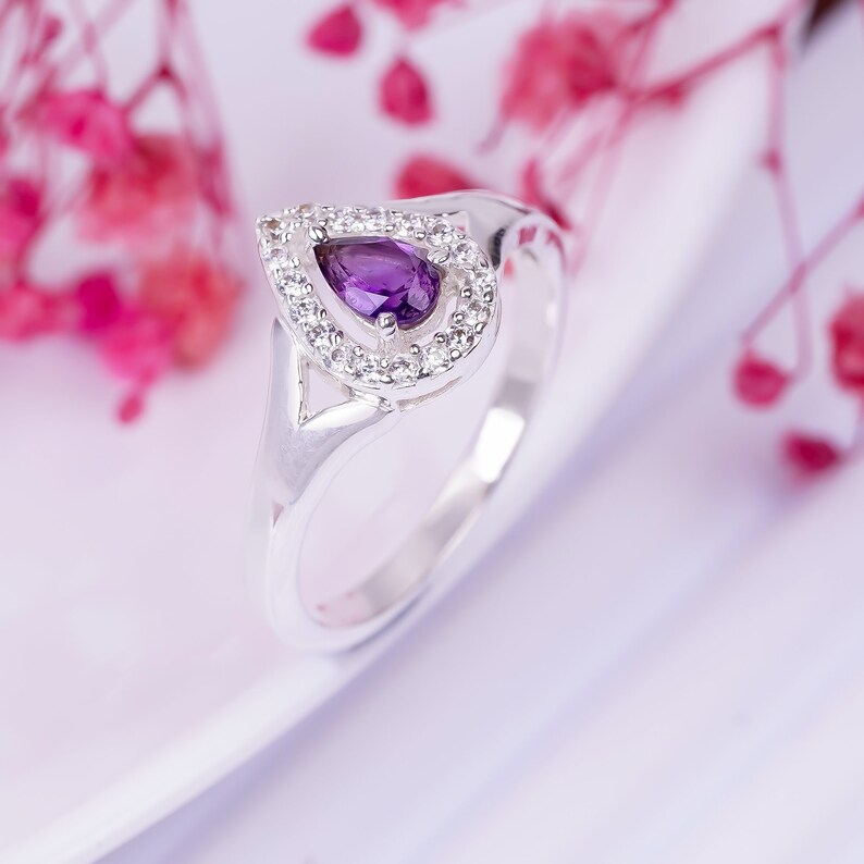 Amethyst Gemstone Engagement Handcrafted Ring