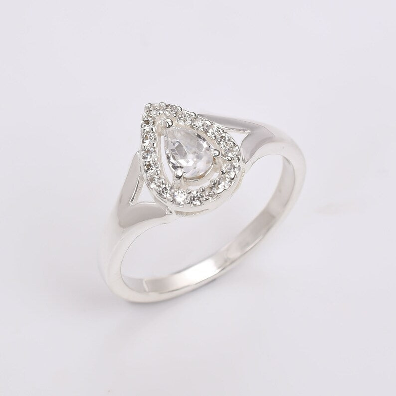 Cubic Zirconia Gemstone Engagement Handcrafted Ring