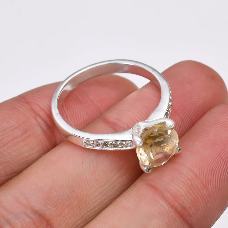 Citrine And Cubic Zirconia Handcrafted Statement Gemstone Ring
