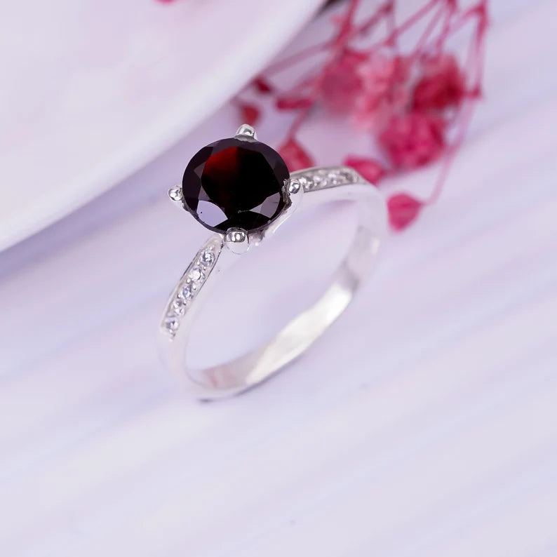 Garnet Gemstone Handcrafted Statement Minimalist Ring