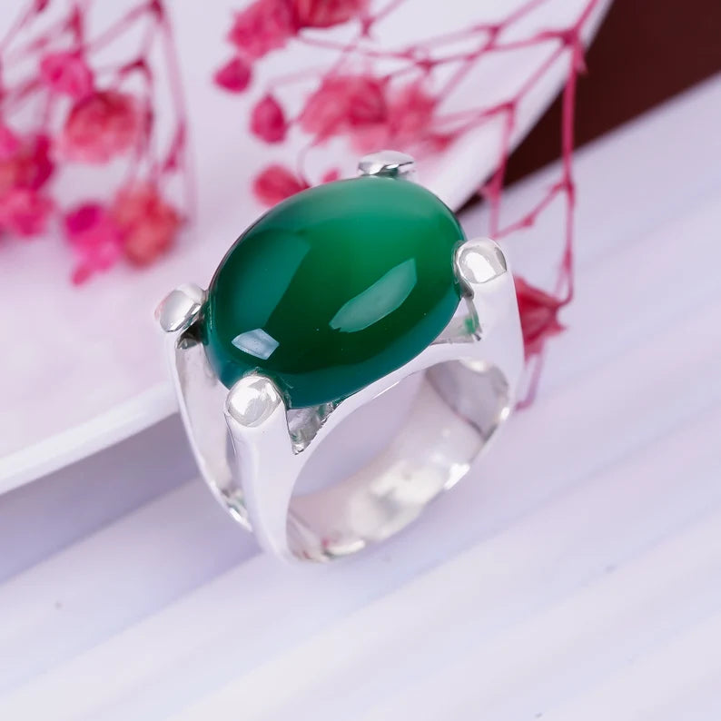 Green Onyx Gemstone Minimalist Birthstone Ring