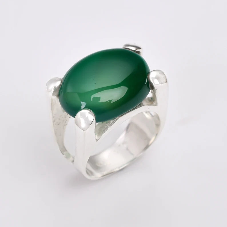 Green Onyx Gemstone Minimalist Birthstone Ring