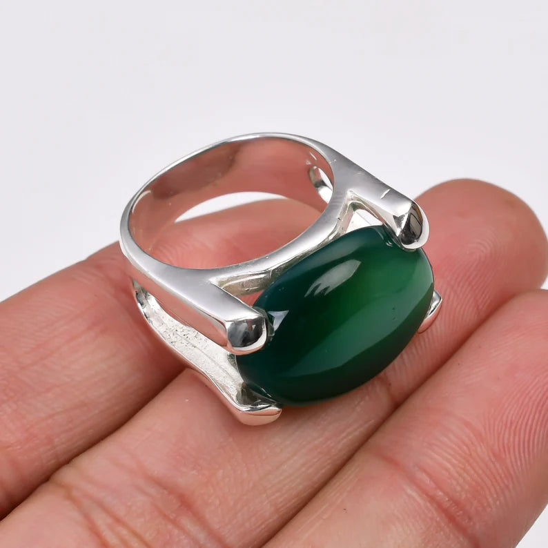 Green Onyx Gemstone Minimalist Birthstone Ring